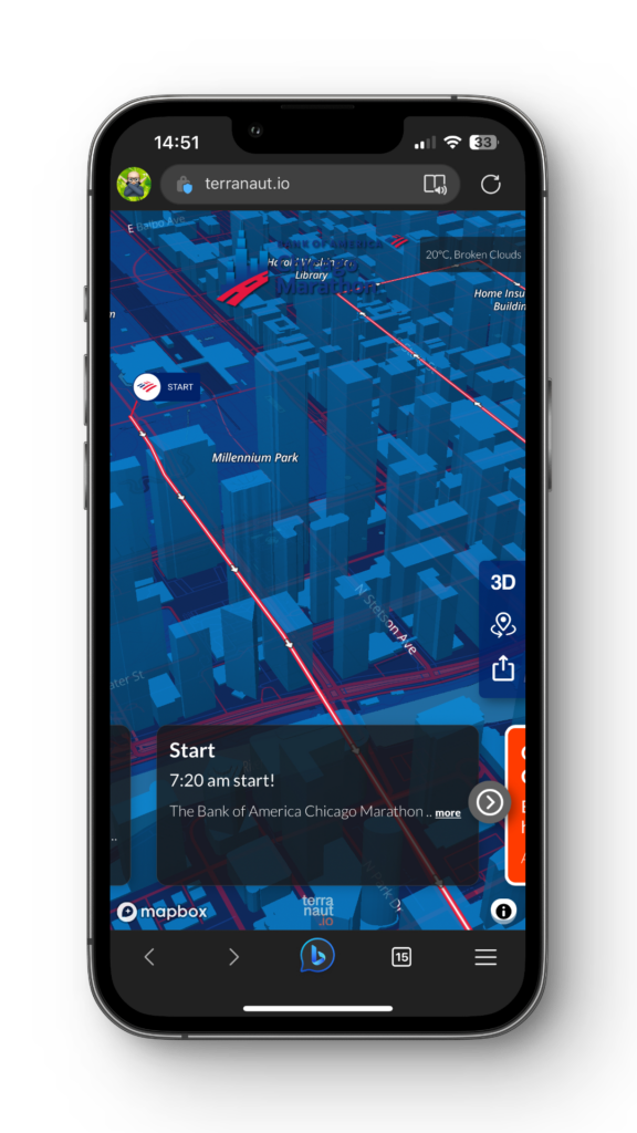 A demo of a sponsor-branded map for Bank of America Chicago Marathon